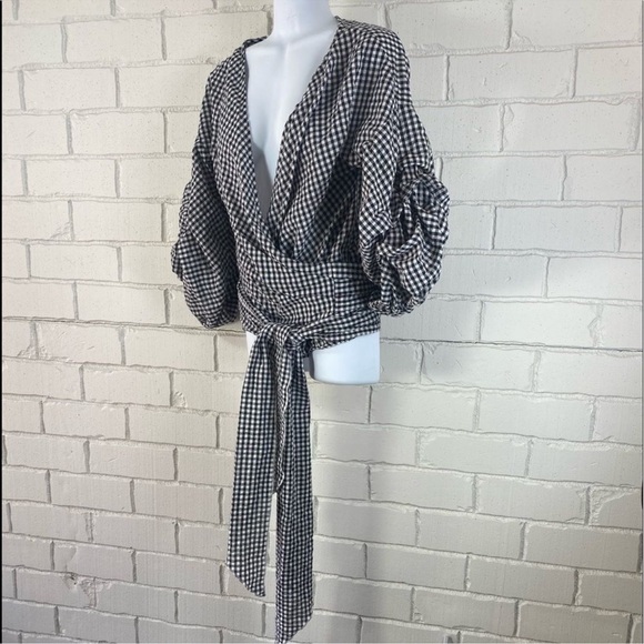 Blue Gingham Wrap Top - Picture 12 of 13